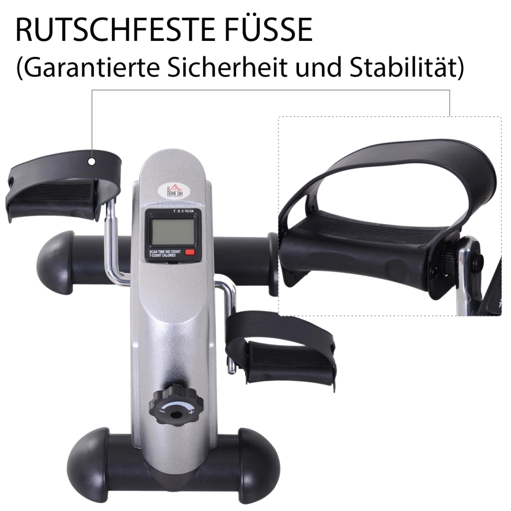 Mini cyclette con pedali, bici da allenamento con display LCD, in ghisa color argento, 35 x 40 x 31 cm.