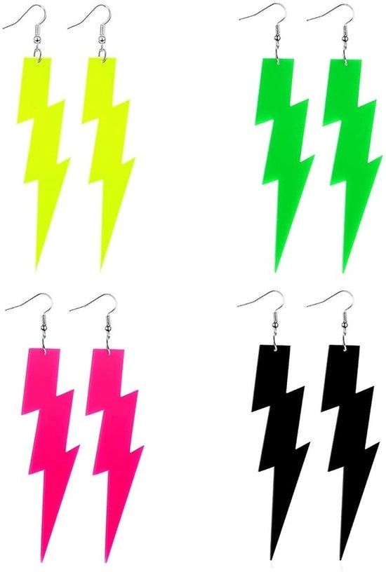 Orecchini neon a quattro paia - Orecchini lampo - Orecchini per donna - Stile anni '80 - Accessori retro - Ideali per feste - Gioielli