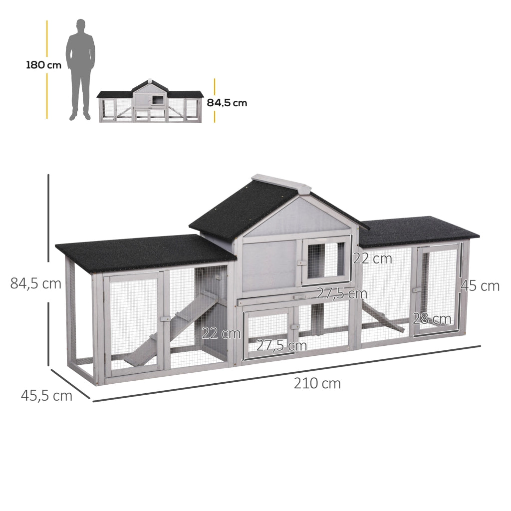 Gabbia per conigli a due piani con telaio in legno massello di pino e tiroir ¨C Minimal ¨C 120x60x100 cm