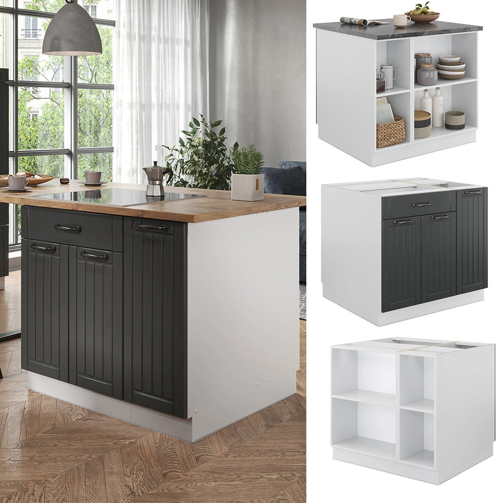 Isola cucina Fame-Line Antracite rustico/Bianco 90 cm con cassetto, senza piano di lavoro Vicco