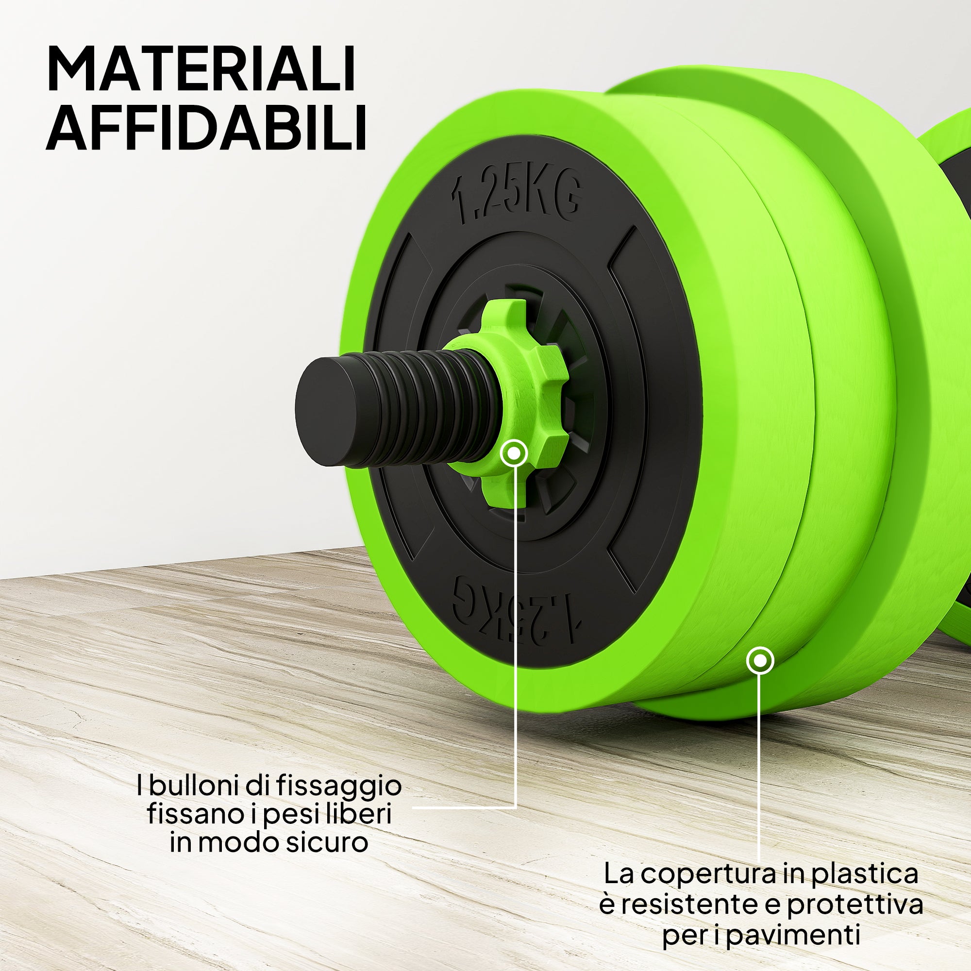 Set Pesi da Palestra 4 in 1 da 20kg Convertibile in Kettlebell 2 Manubri Bilanciere e Supporto Flessioni Verde