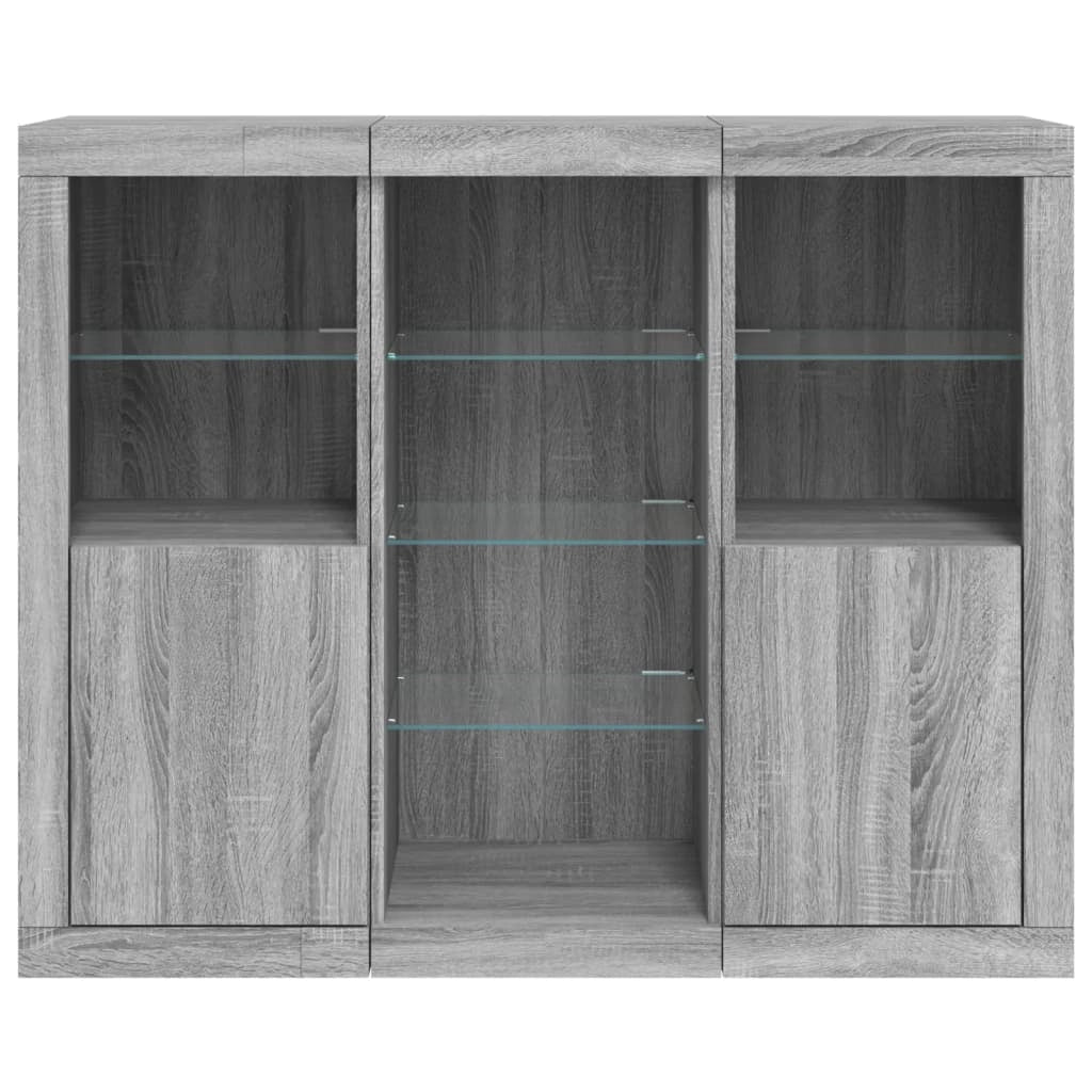 Buffet credenza cassettiera armadio mobile contenitore organizer per cucina soggiorno salotto con luci a LED 3 pezzi legno ingegnerizzato Sonoma grigio 02_0037232