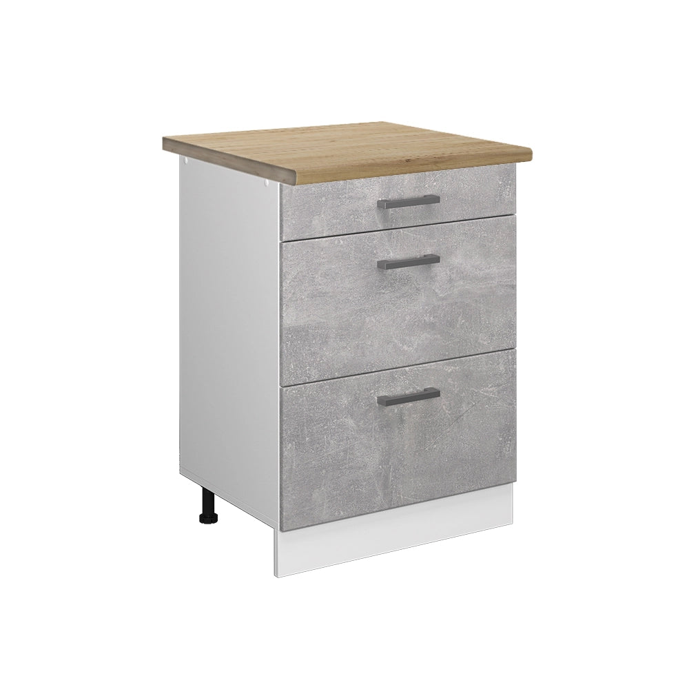 Vicco Mobiletto base per cucina Calcestruzzo 60 cm con cassetti, PL Rovere