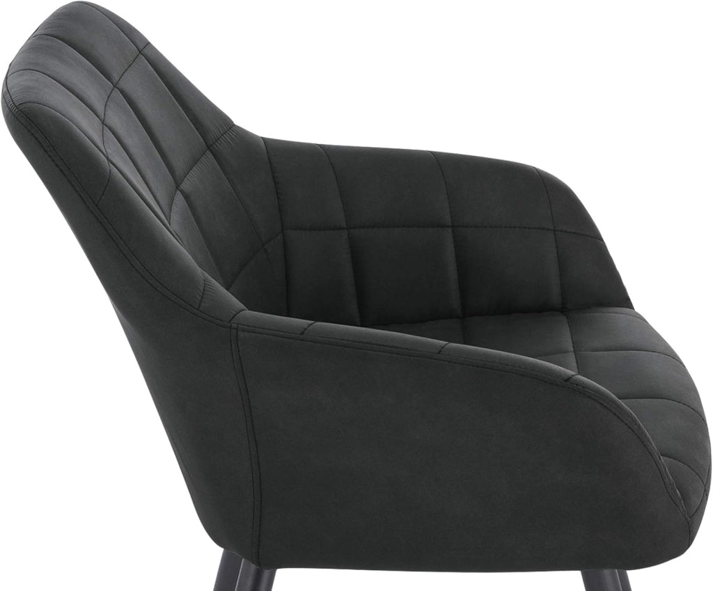 Set di 2 Sedie per Sala da Pranzo Imbottita, Poltroncina in Stoffa Lino,Sedia da Cucina con Braccioli e Schienale, Gambe in Metallo, moderne,Antracite, BH224an-2