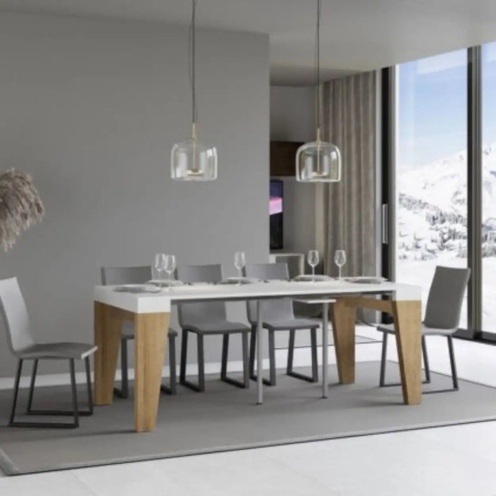 Consolle allungabile 90x40/196 cm Naxy Mix Small piano bianco frassino - struttura quercia natura