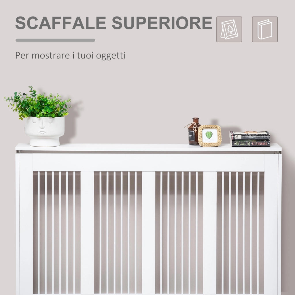 EasyComfort Copritermosifone a Doghe Moderno ed Elegante per la Casa, in MDF e Acciaio, 120x18x84cm, Bianco