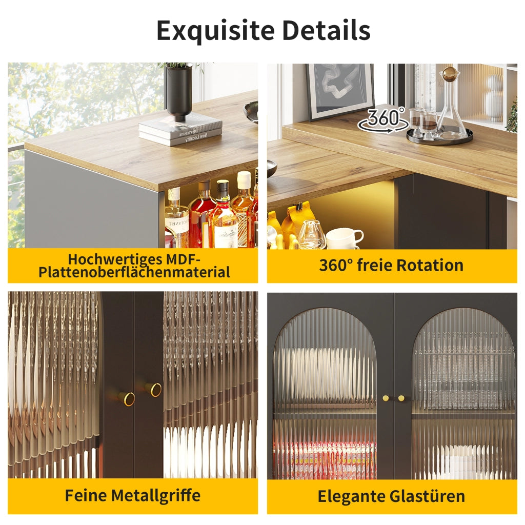 BARTISCH Girevole 360° 108x39,6x97 cm MDF Nero Effetto Legno con LED