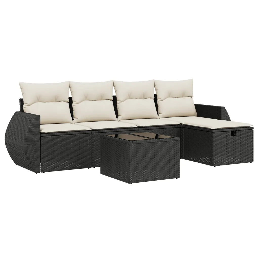 Set Divano da Giardino 6 pz con Cuscini Nero in Polyrattan
