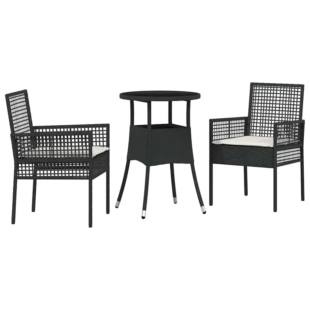 Set da Pranzo per Giardino 3 pz | Set Salotto da Giardino Nero polyrattan