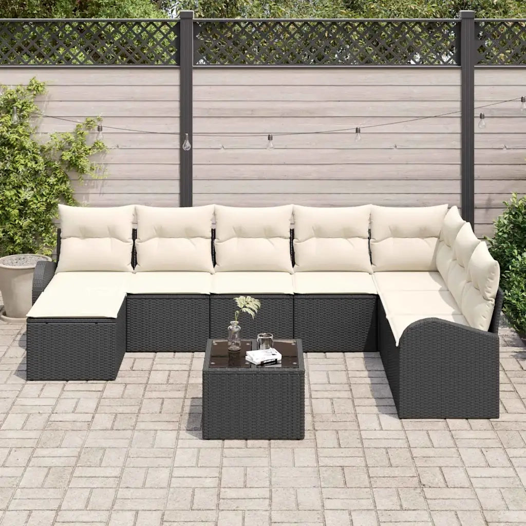 Set Divano da Giardino con cuscino 9 pcs Nero Poly Rattan 3346167