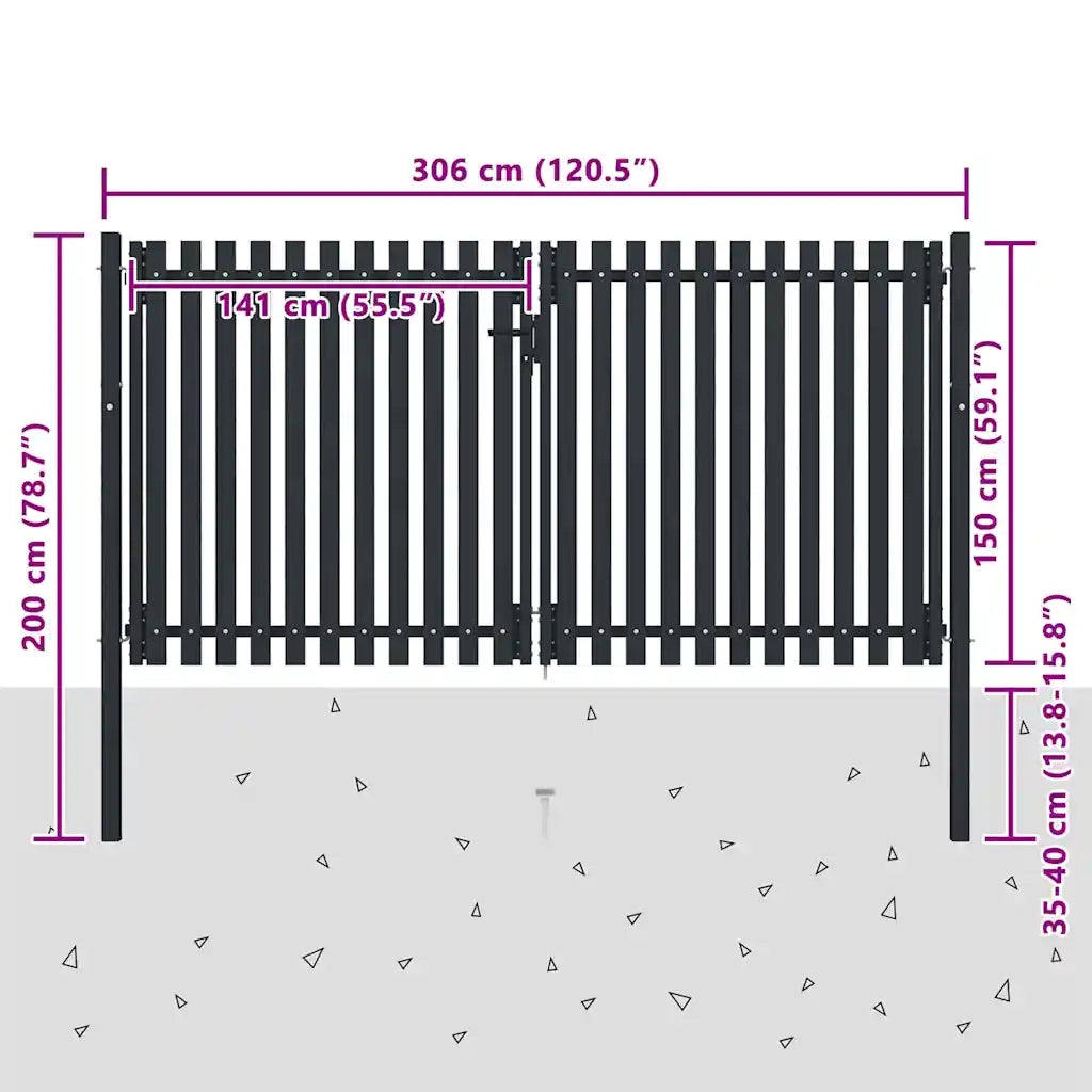 Cancello per Recinzione a doppia Porta in Acciaio 300x150 cm Antracite 146353