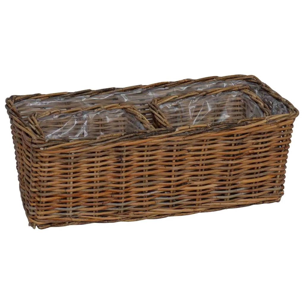 Cestino da Vaso con archiviazione 3 pcs Marrone Rattan Kubu