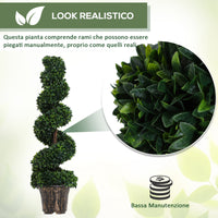 Set 2 Piante Artificiali di Bosso Ø32x120 cm a Spirale per Interni ed Esterni con Vaso Verde