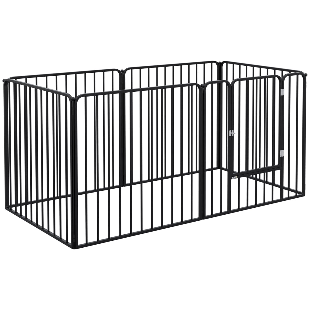 Recinto per Cani a 6 Pannelli Modulabili da Interno ed Esterno. in Acciaio. 164x83x80 cm. Nero