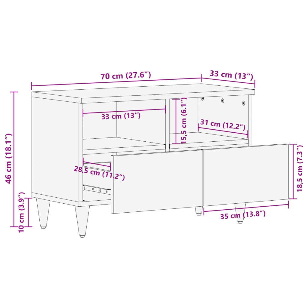 Mobile TV 70x33x46 cm Legno Massello Mango