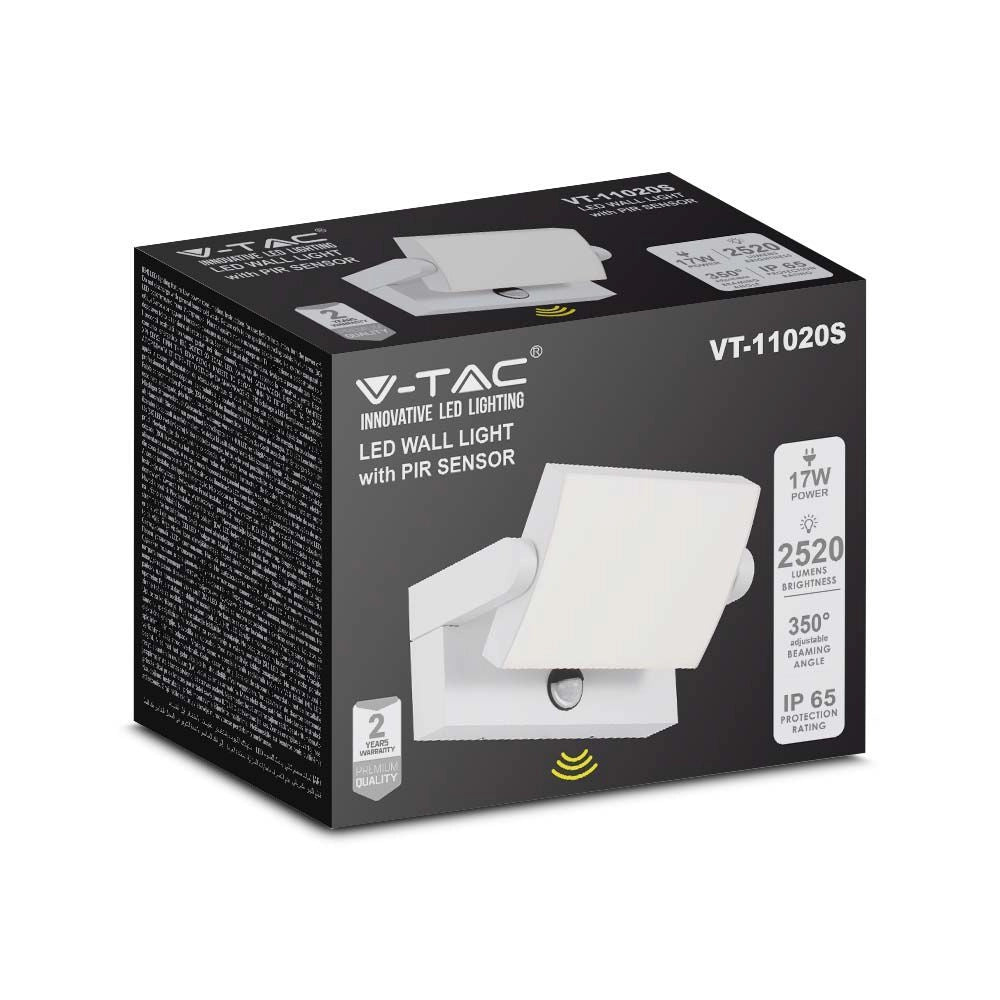 Applique esterna bianca PIR LED 17W 4000K IP65 V-TAC