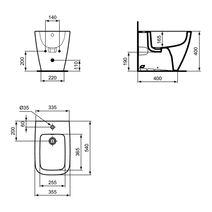BIDET FILOMURO IDEAL STANDARD I.LIFE B MONOFORO FISSAGGI NASCOSTI BIANCO