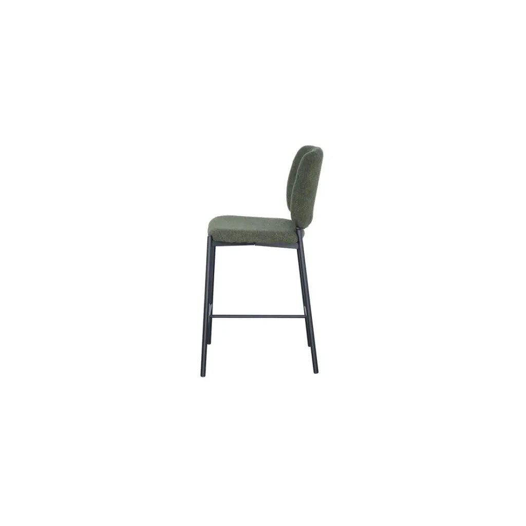 Sedia da bancone RITA – Tessuto verde – Gambe in metallo nero – Altezza 99 cm – Stile design/industriale