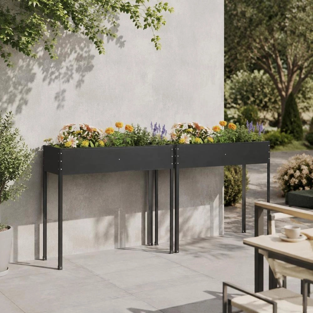 Plant Pots 2 Pcs. Anthracite Galvanized Steel