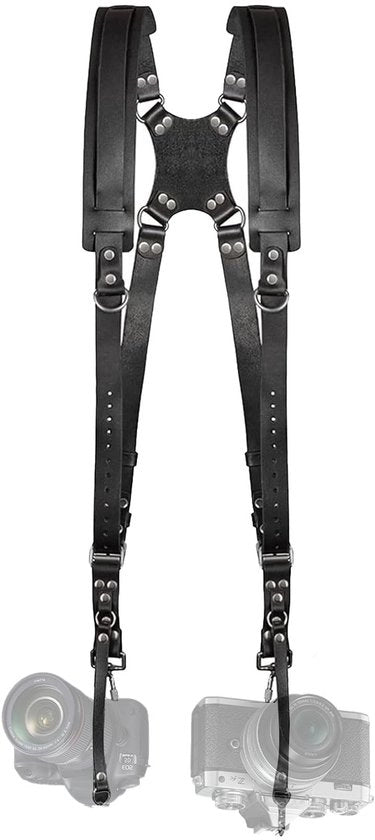 Cinturone per Fotocamera - Riem di Supporto - Cinturino per Due Fotocamere - DSLR/SLR - Flessibile - in Pelle