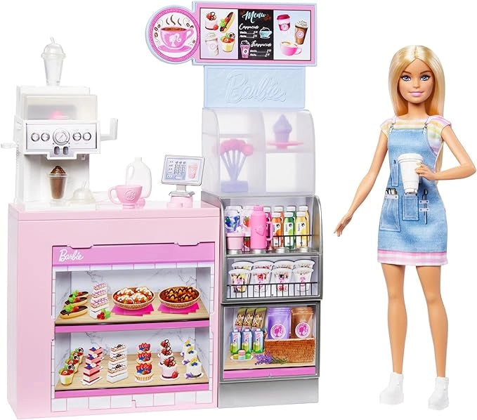 Barbie - Caffetteria, playset con bambola barista bionda e 12+ accessori a tema inclusi, tra cui macchina per caffe e fr