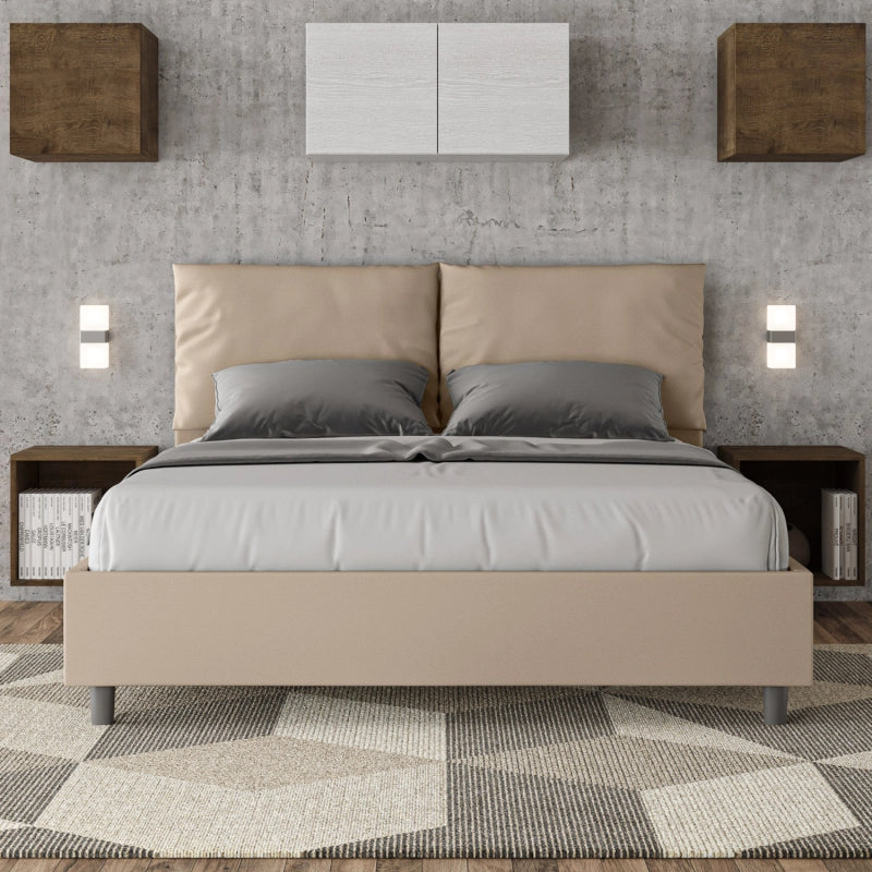 Letto imbottito Matrimoniale 160x190 cm Antea - Similpelle,Senza rete,Tortora