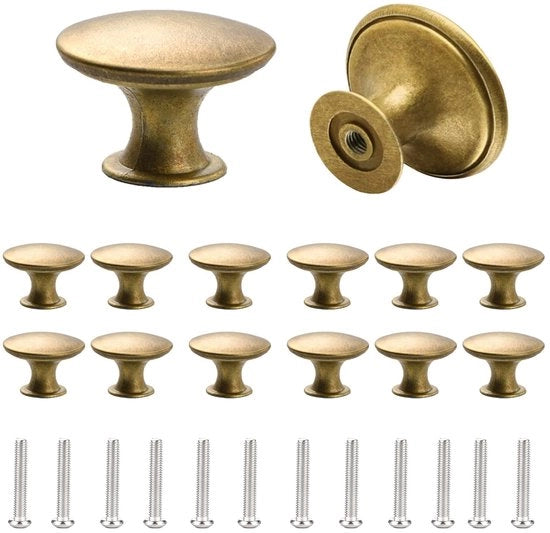 Pomelli di chiusura per cassetti 12 pezzi - Maniglie rotonde per cassetti 30mm - Finestra in ottone - Maniglie per cassetti - Maniglie per mobili - Viti di fissaggio - Maniglie per cassetti in ottone