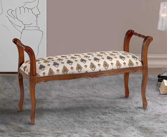 Panca imbottita in legno intagliato con fregi - Mobili 2G