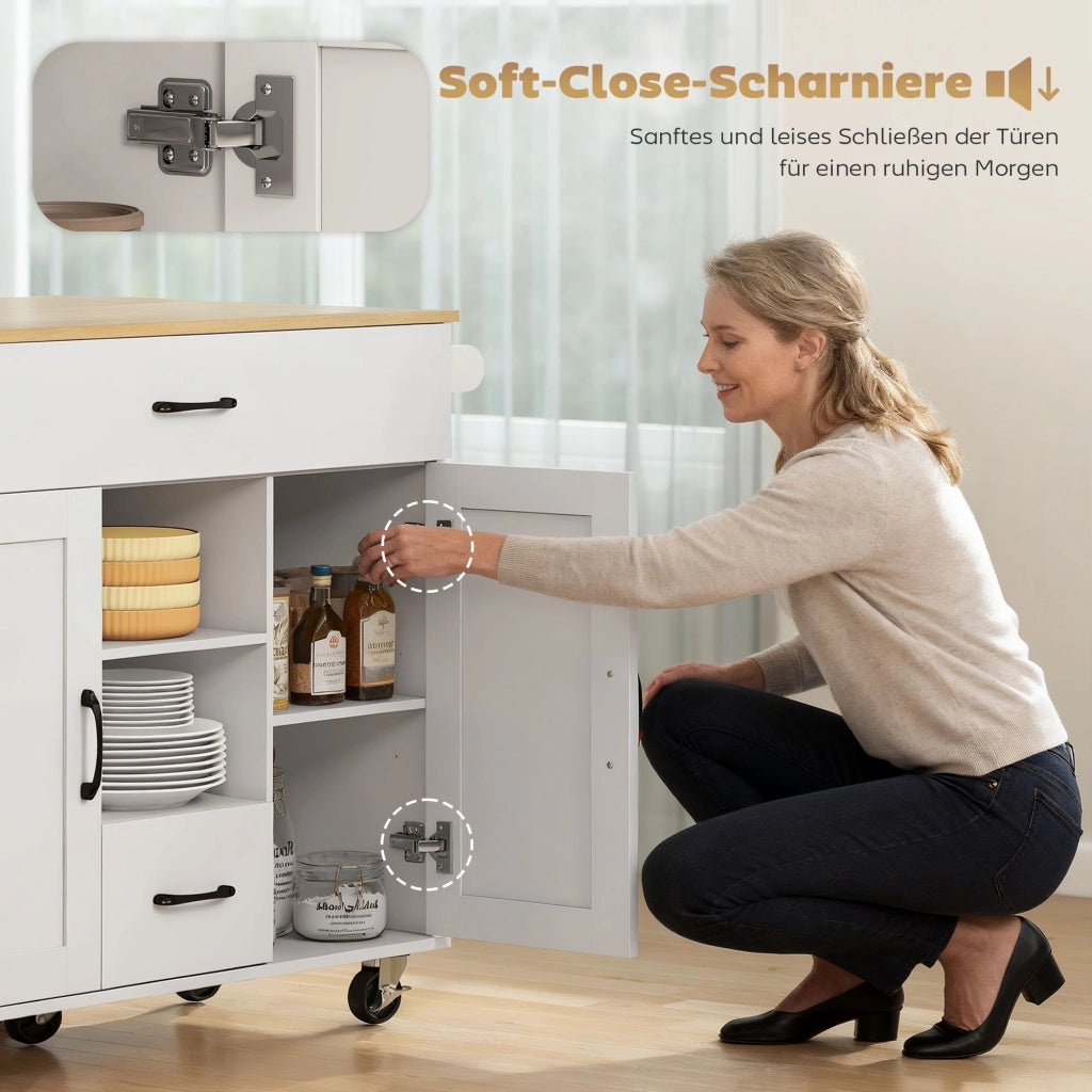 Isola cucina mobile con piano estraibile ¨C Xylo ¨C bianco MDF con cassetti e portasciugamani