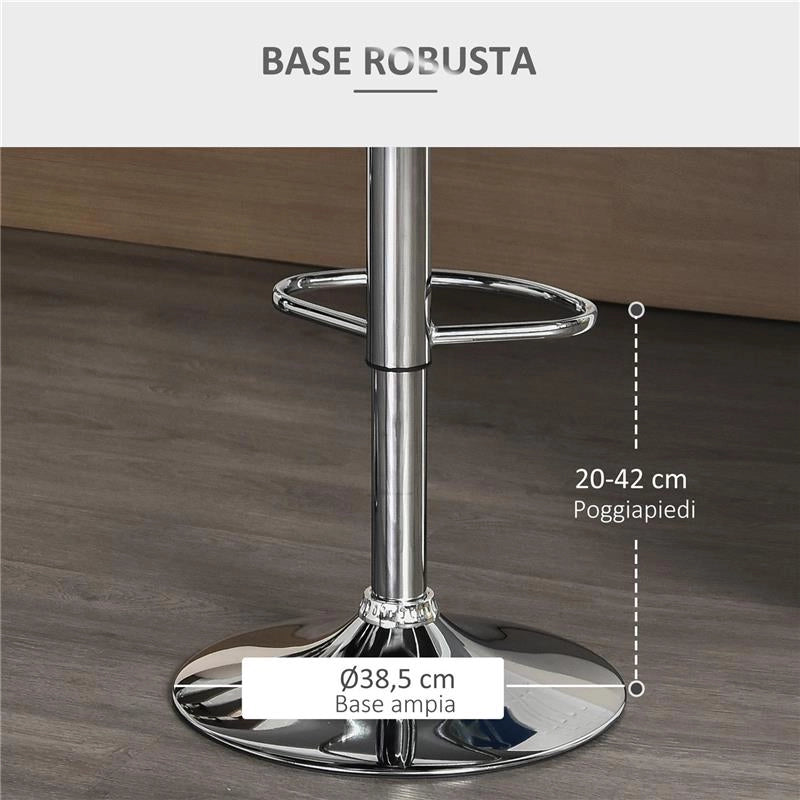 SET 2 SGABELLI DA BAR GIREVOLI CON ALTEZZA REGOLABILE POGGIAPIEDI E SCHIENALE IN TESSUTO GRIGIO