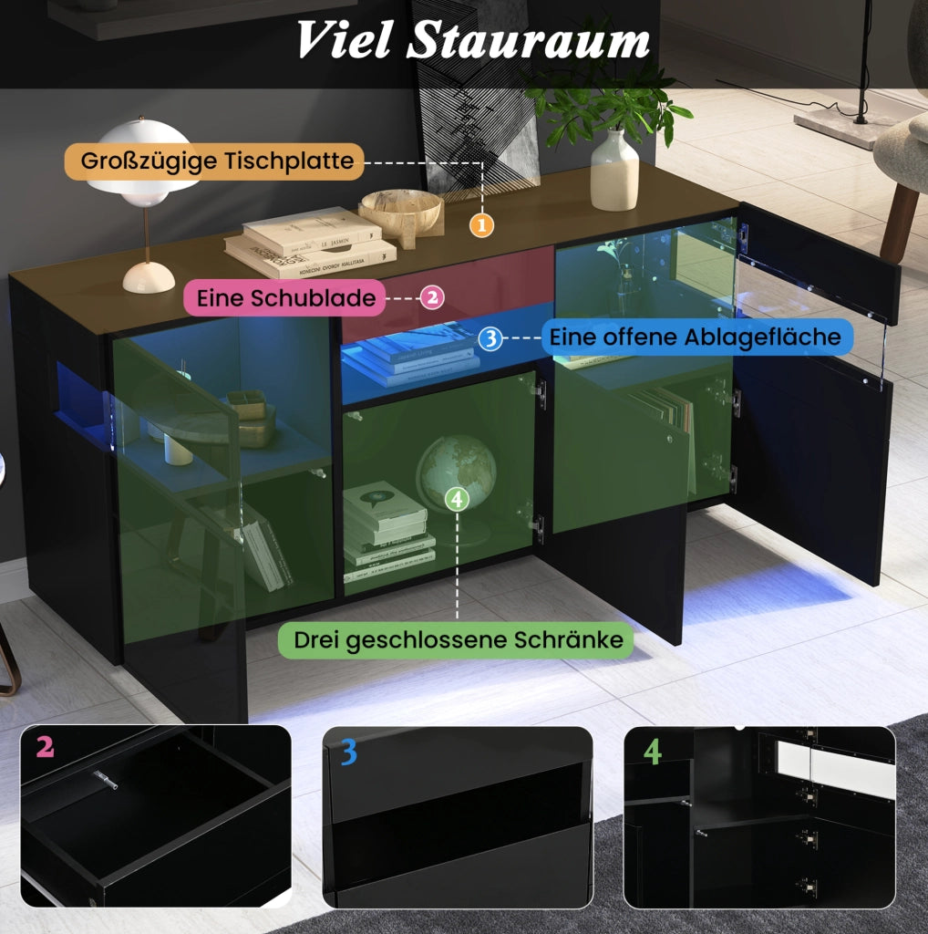 Credenza da soggiorno nera con illuminazione LED