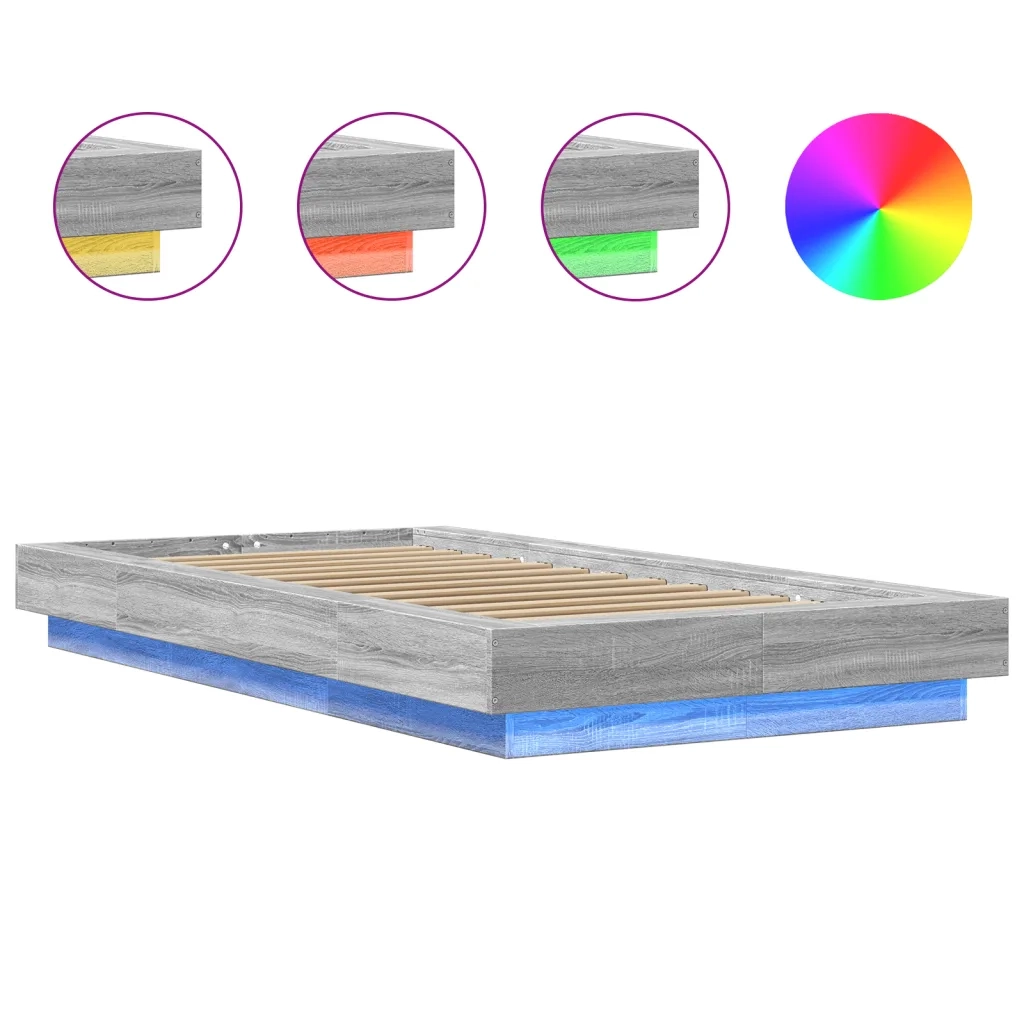 Giroletto con Luci LED-Struttura Letto Grigio Sonoma 90x200cm Legno Multistrato 610850