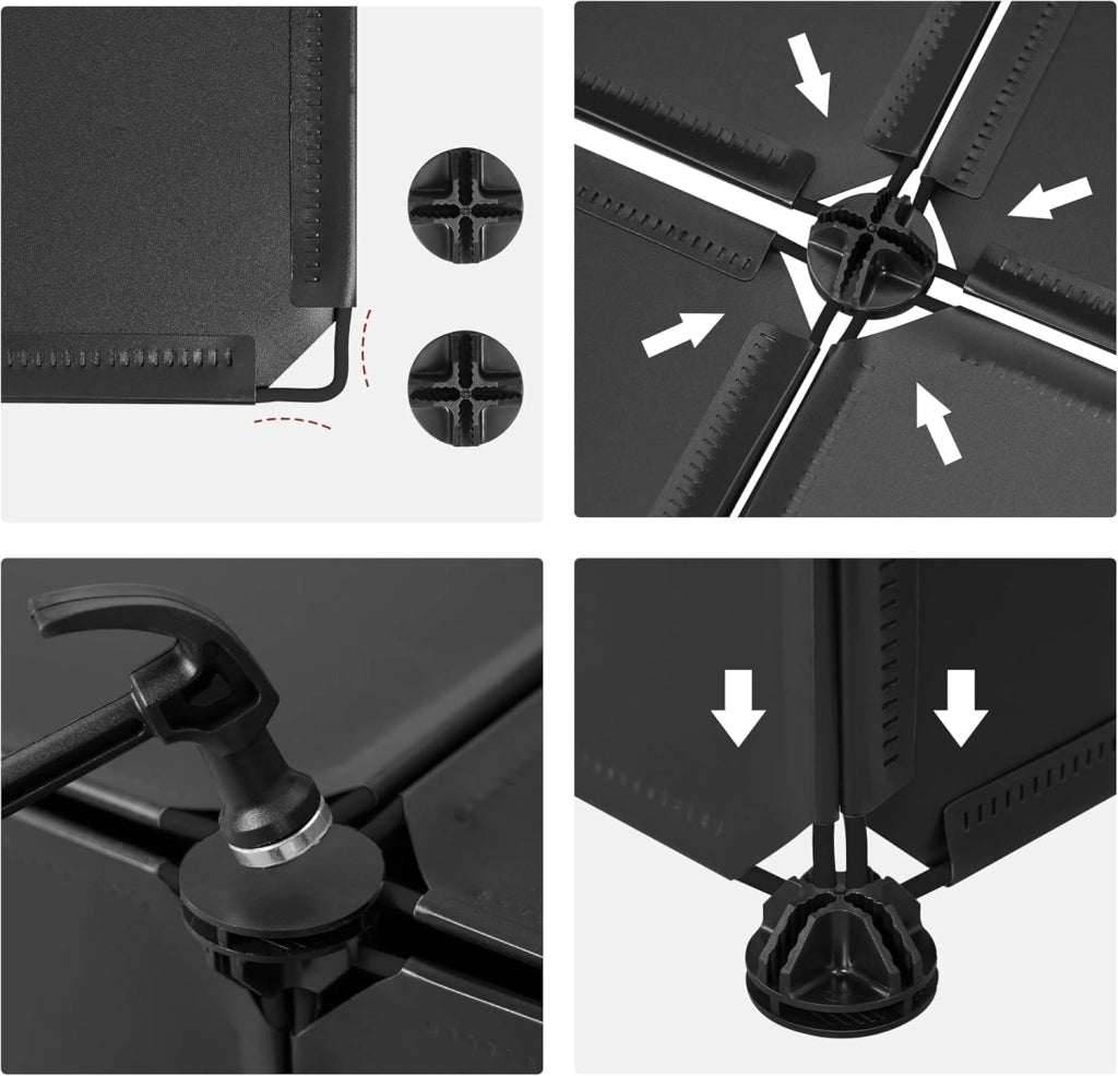 Scarpiera da Ingresso, Porta Scarpe con 8 Scomparti, Scarpiera Modulare per 32 Paia di Scarpe, Contenitore per Scarpe con Porte, in Plastica e Metallo, Bianco + Nero, 35x35x45cm/Scomparto