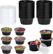 Contenitori in plastica con coperchi - 50 pezzi - 50 ml - contenitori a sospensione - ciotole a forma rotonda - scatole riutilizzabili - conservazione sicura del cibo - pasti da asporto - dips - insalate - piatti per forno a microonde con coperchio.
