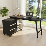 Scrivania a L 150 x 100 x 76 cm con 3 cassetti, 2 vani aperti, struttura in MDF e metallo, nero/bianco