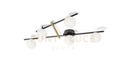 KIKA LAMPADA DA SOFFITTO 5 LUCI VETRO BIANCO STRUTTURA NERA PARTICOLARI ORO ATTACCO G9