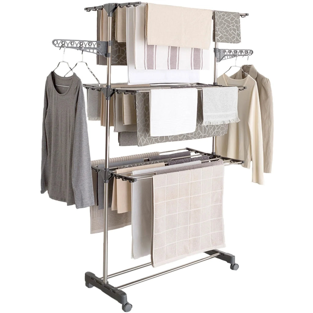 IDMarket - Stendibiancheria inox MAXIMA grigio pieghevole Alt. 145 cm