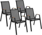 Set di 4 sedie da giardino impilabili NOUMEA in metallo e textilene, nero e legno