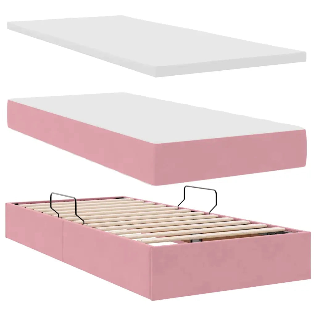 Letto con contenitore LED e materasso Rosa 100 x 200 cm Velluto