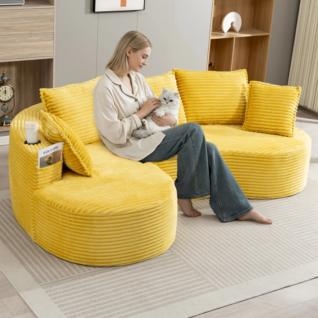 Divano Bogesofa in Tessuto a Coste ¨C MINIMAL ¨C Morbido, con Portabicchieri e Tasca, Cuscini Inclusi