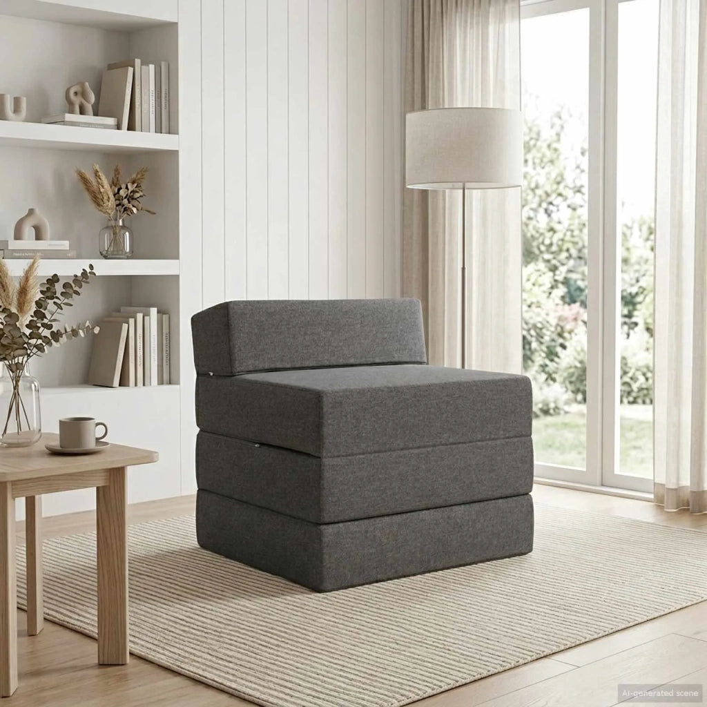 Divano Letto Pieghevole Grigio Chiaro 200 x 70 x 10 cm Tessuto
