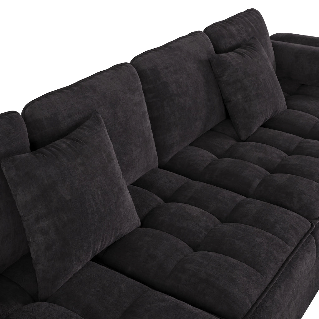 DIVANO A U Modulare 262x134x86 cm Chenille Nero