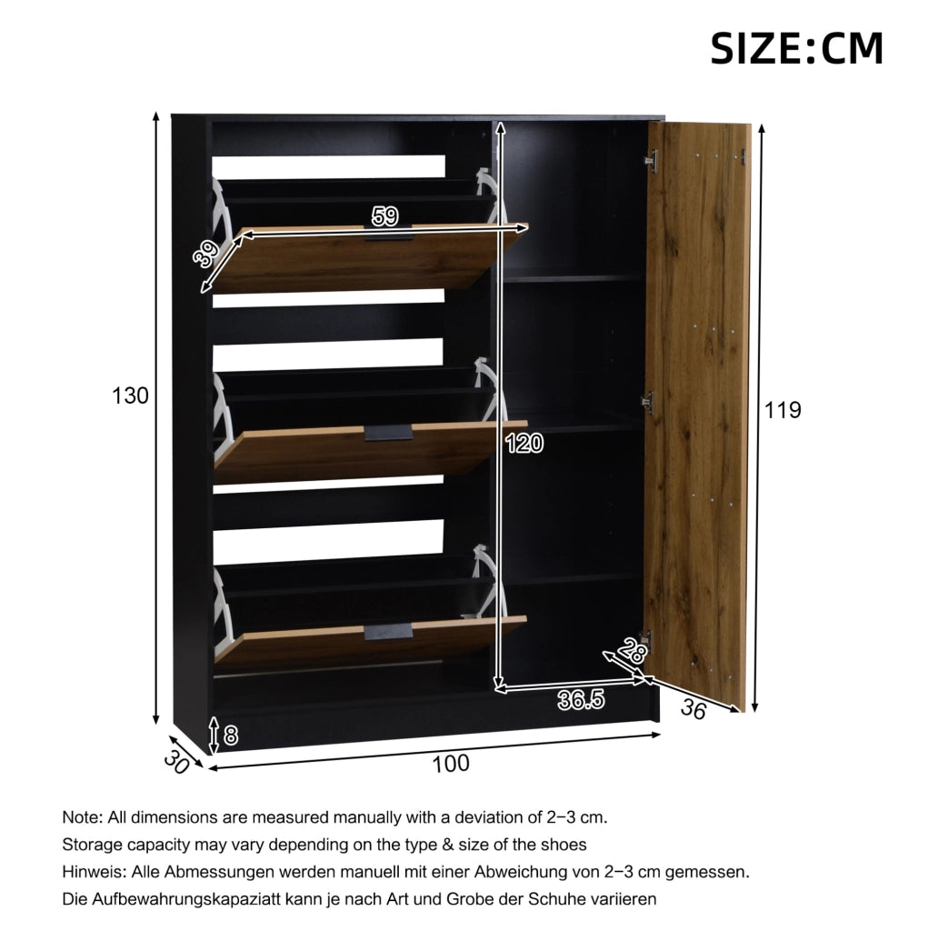 Scarpiera in MDF 100x30x130 cm, naturale e nero