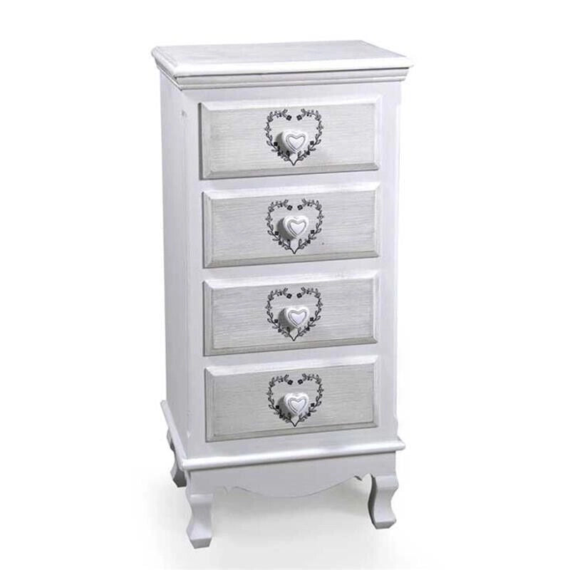 VINCY CASSETTIERA CON DECORO CUORE A 4 CASSETTI 40X30X82 CM BIANCA