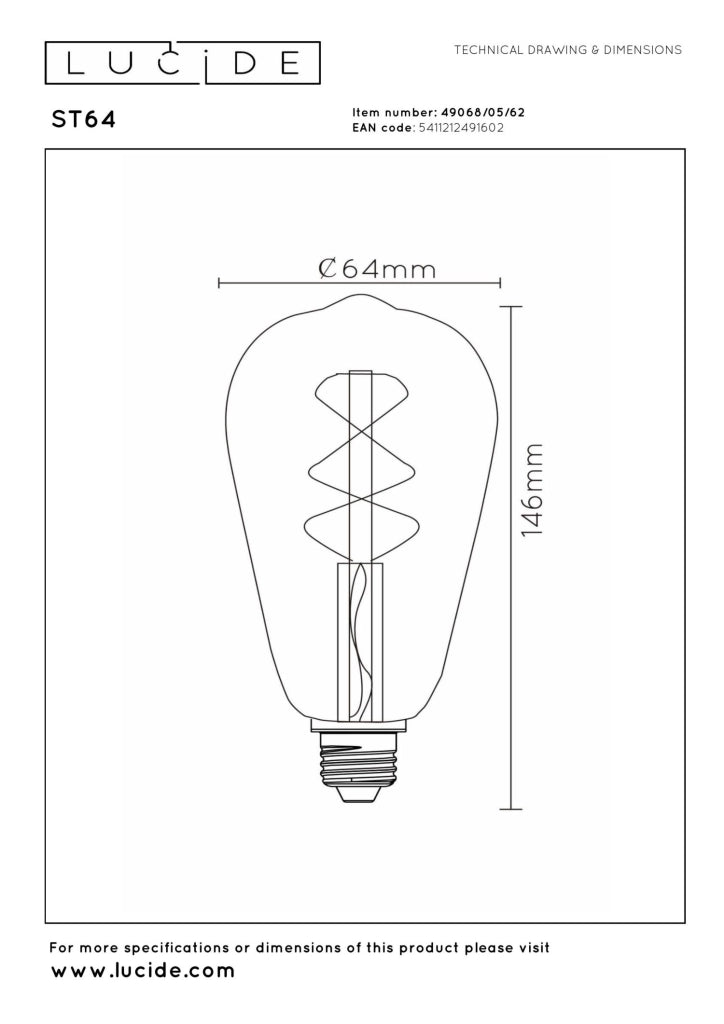 Lampadina LED filamento E27 5W ambra ovale Lucide