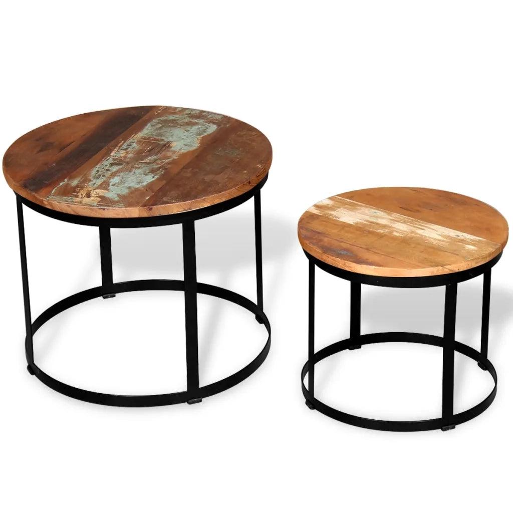 2 Pz Tavoli da CaffÃ¨ Tondi Legno Massello di Recupero 40cm/50cm cod mxl 24396