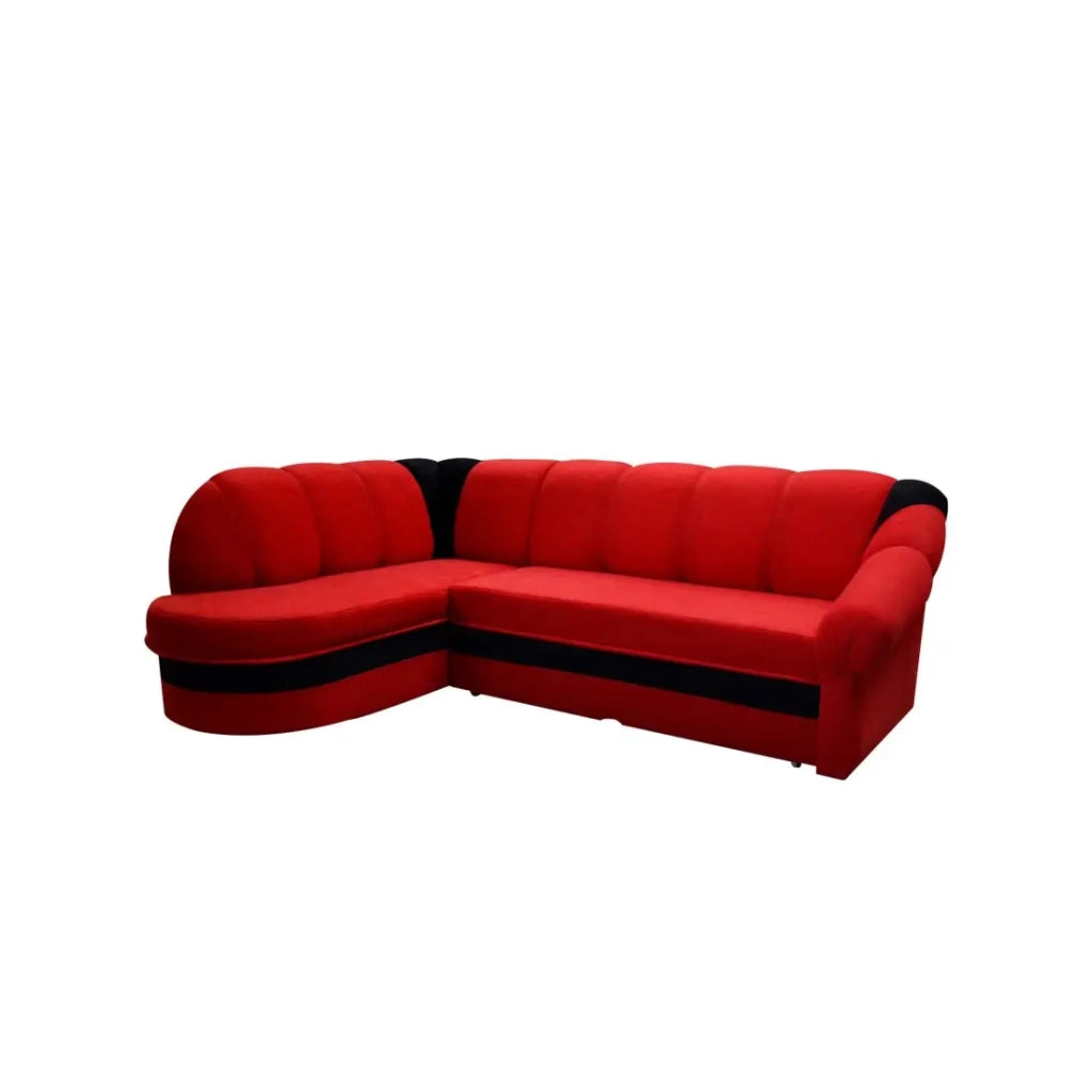 Divano ad angolo sinistro trasformabile BENANA 250 cm rosso e nero con contenitore