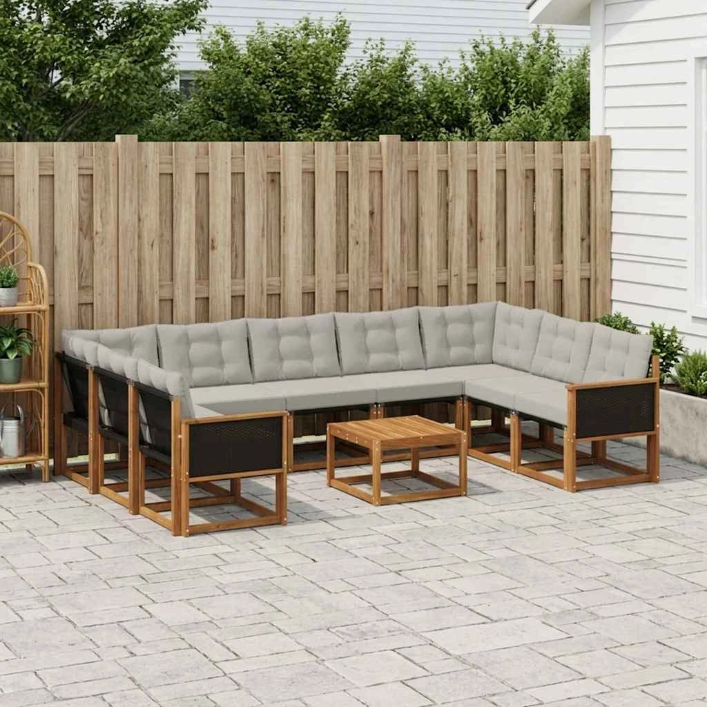 Set di divani da esterno 10 pz Naturale e Grigio chiaro 3382215