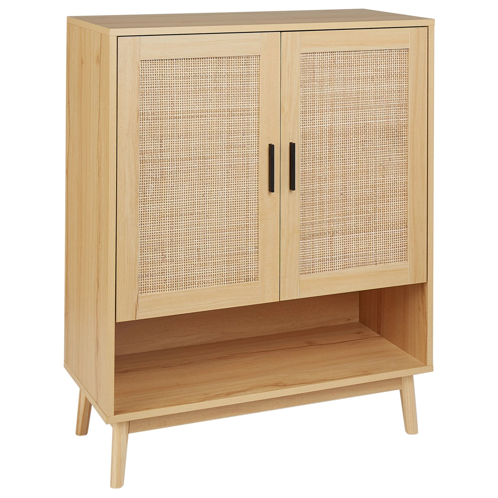 Cassettiera con 2 ante in rattan marrone chiaro stile stile boho soggiorno camera da letto