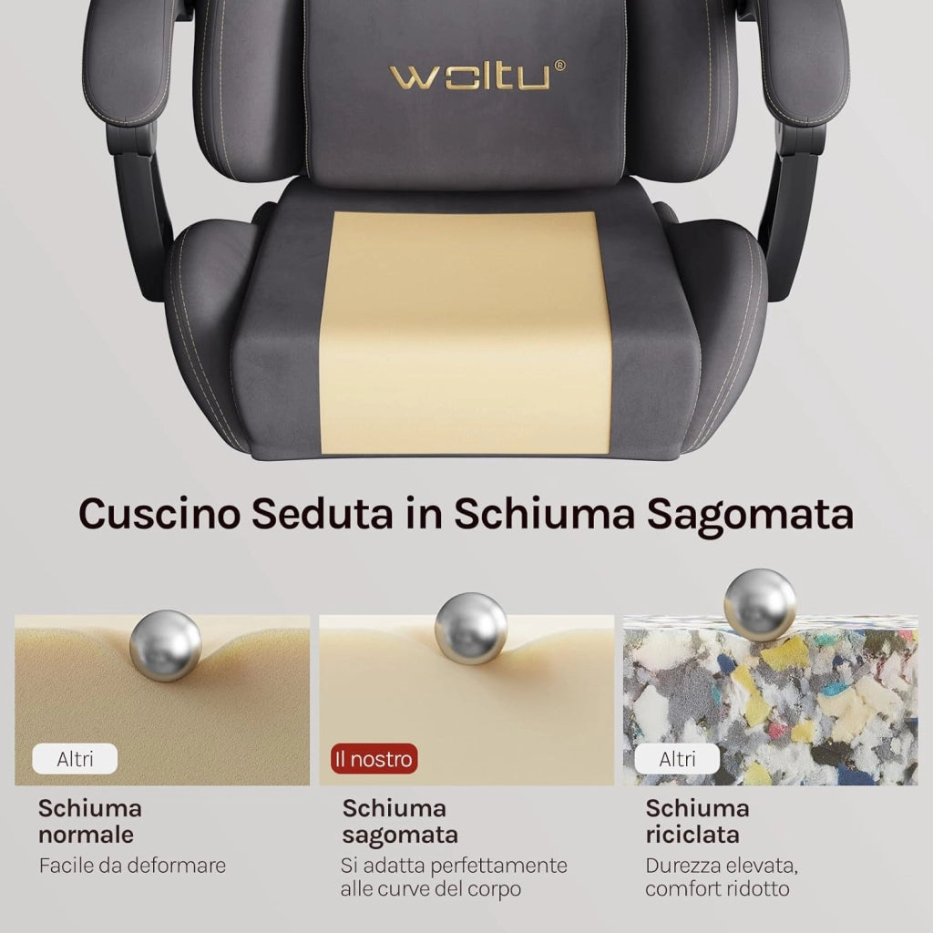 Sedia da gaming, Sedia Gaming Ergonomica con Ruote Silenziose, Altezza e Inclinazione Regolabile, con Braccioli Sincronizzati e Poggiapiedi, in Tessuto Scamosciato, Grigio